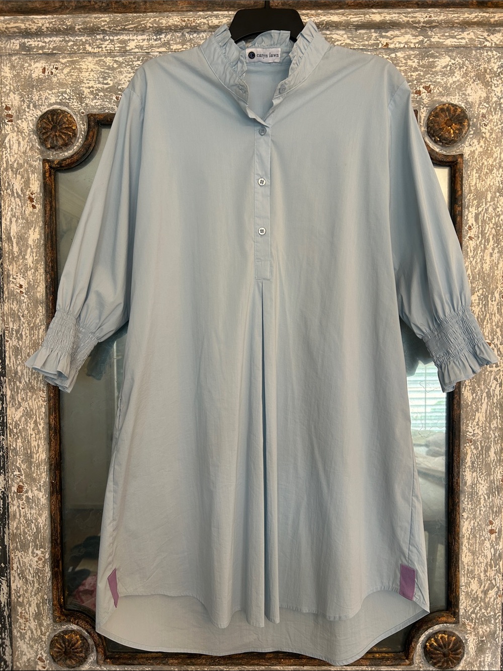 Capri & Jane Light Blue Ruffle Collar Midi Dress